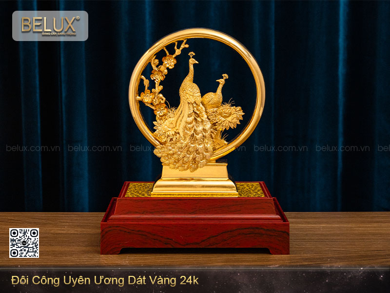Tượng Đôi Công Uyên Ương Dát Vàng 24k